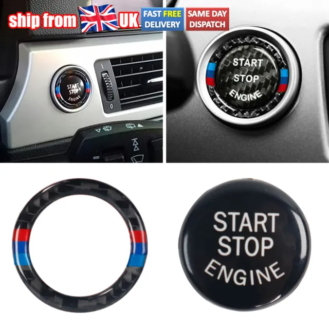 Engine Carbon Start Stop Push Button Cover Trim For BMW 1 3 5 Series E90 E60 E87