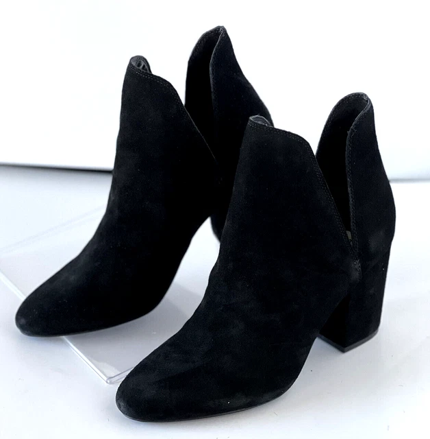 Steve Madden Black Suede Cut-out Ankle Boots Rookie Boots Chunky Block Heel 9.5M
