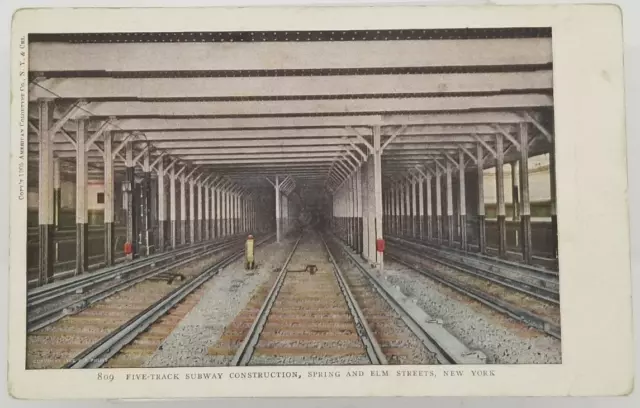 Five Track Subway Construction Spring & Elm Streets New York Postcard