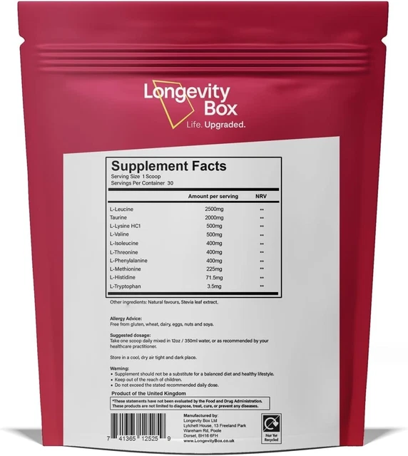 LONGEVITY BOX AMINO Acids 7000mg of Highly Bioavailable Amino Acid