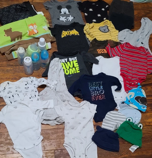 baby boy  NB/ 0-3 months lot. Pants, caps, bottles, clothing & other misc infant
