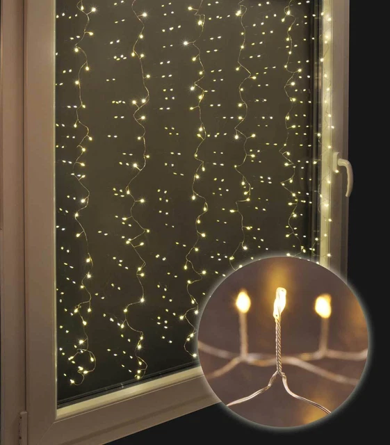 Lichtervorhang Außen Draht 240 LEDs warmweiß 1,05x1,5m IP44 Fensterdeko Neu