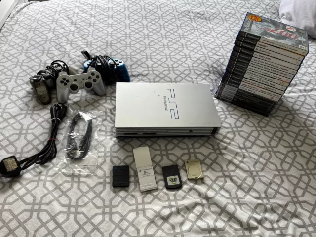 Sony PlayStation 2 PS2 Silver Console Bundle Working 3 Controllers & Game 🔥