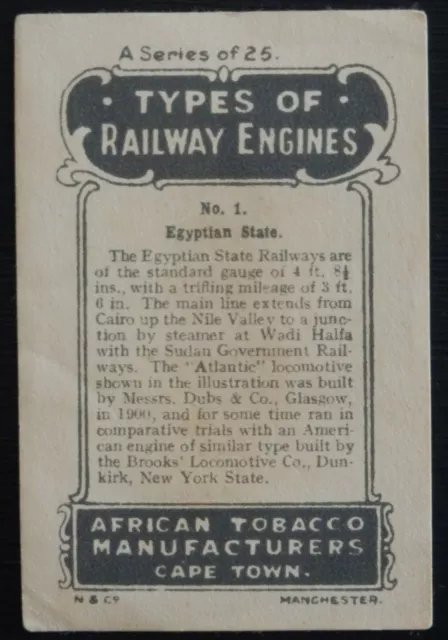 EGYPTIAN STATE RAILWAY Types of Railway Engines African Tobacco SCARCE SILK 2