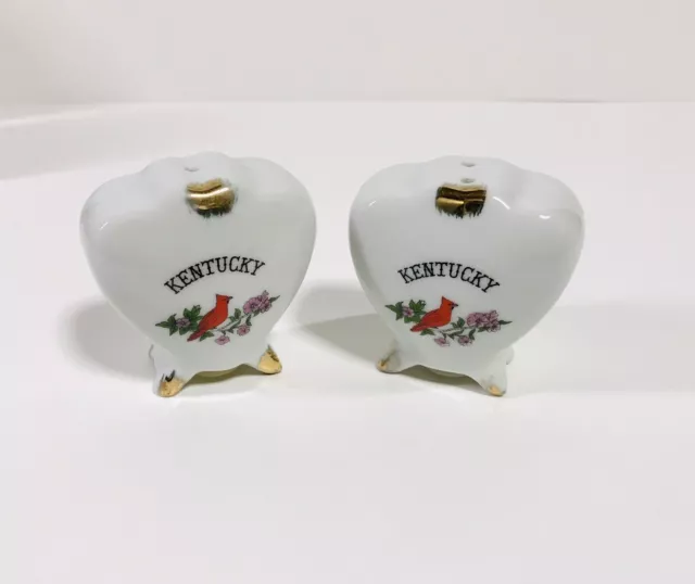 Vintage Ceramic Kentucky Red Cardinal Gold Trim Souvenir Salt & Pepper Shakers