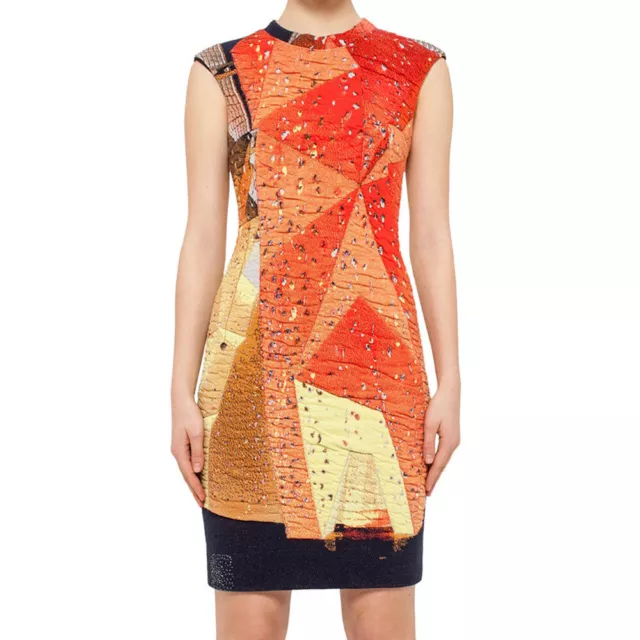 Akris Punto Boulder Print Red Knit Dress Rock Climbing Wall Quilted Orange 8