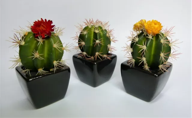 Kaktus Mit Blüte Kunstpflanze Neu Kunst Kaktus Kakteen Keramiktopf Künstlich