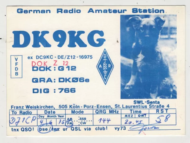 Vtg Ham radio CB Amateur QSL QSO Card DK9KG Köln-Porz-Ensen