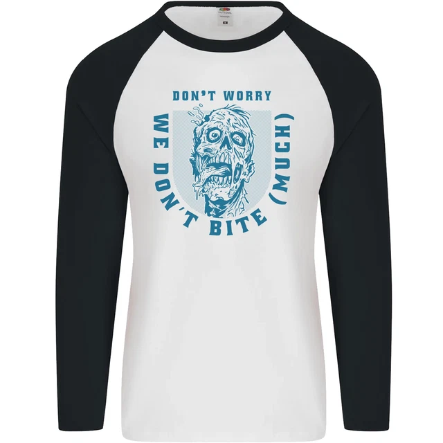 Divertente Halloween Zombie We Don'T Bite Varie Uomo L/S Baseball T-Shirt