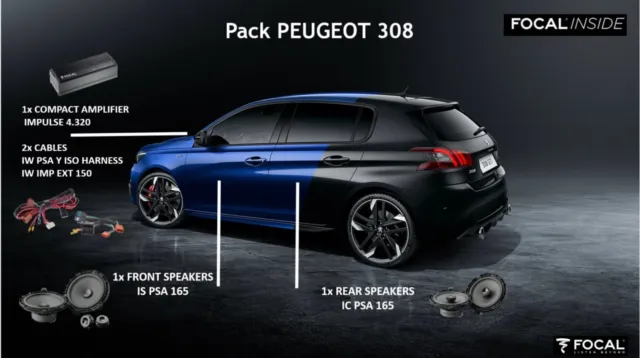 Set Focal À L'Intérieur Haut-Parleurs + Amplificateur pour Peugeot 308