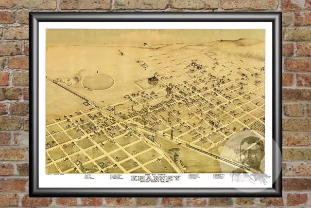 Old Map of Kearney, NE from 1881 - Vintage Nebraska Art, Historic Decor