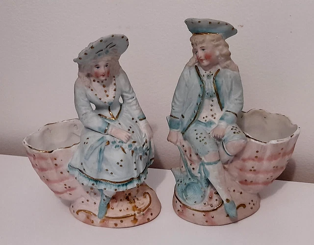 ancien couple de sujets en biscuit polychrome pyrogènes signé Bossard vers 1900