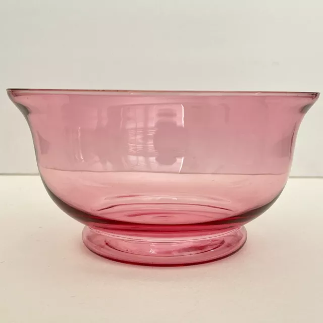 Vintage Cranberry Pink Crystal Hand Blown Art Glass Serving Bowl 8” Wedding Gift