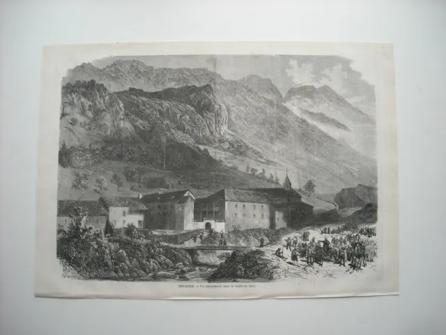 Gravure 1872. Espagne. Un Campement Dans La Vallee De Buy. Par Ph. Blanchard.