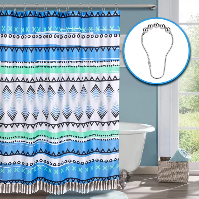 Boho Stripe Waterproof Shower Curtains Heavy Duty Geometric Bathroom 72x72" Hook