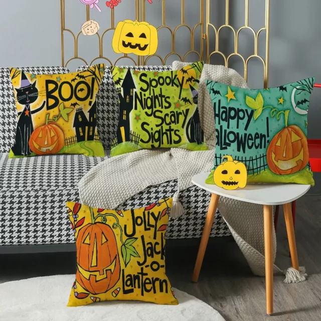 Housse de coussin imprimée citrouille Halloween alphabet pour décoration inté