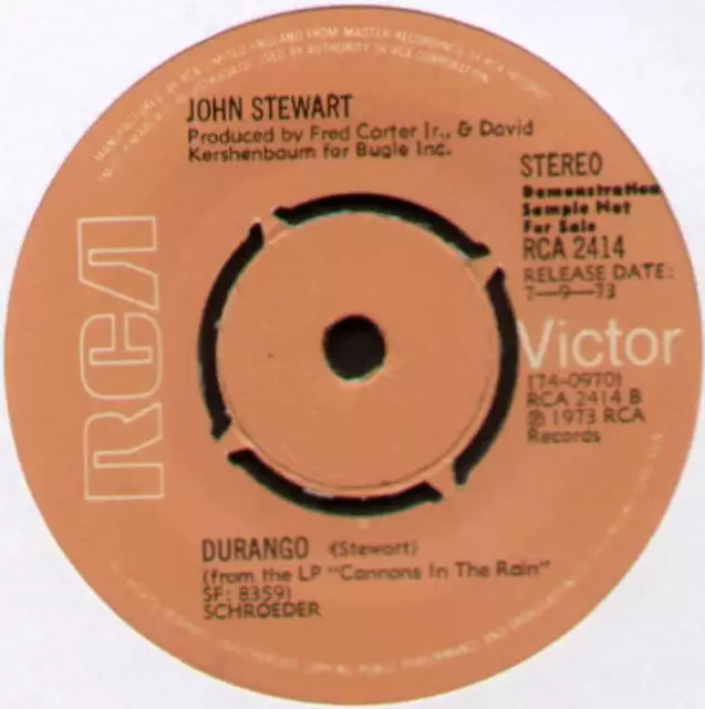 John Stewart ~ Chilly Winds / Durango ~ 1973 Uk "Demo" Vinyl 7" Single 2