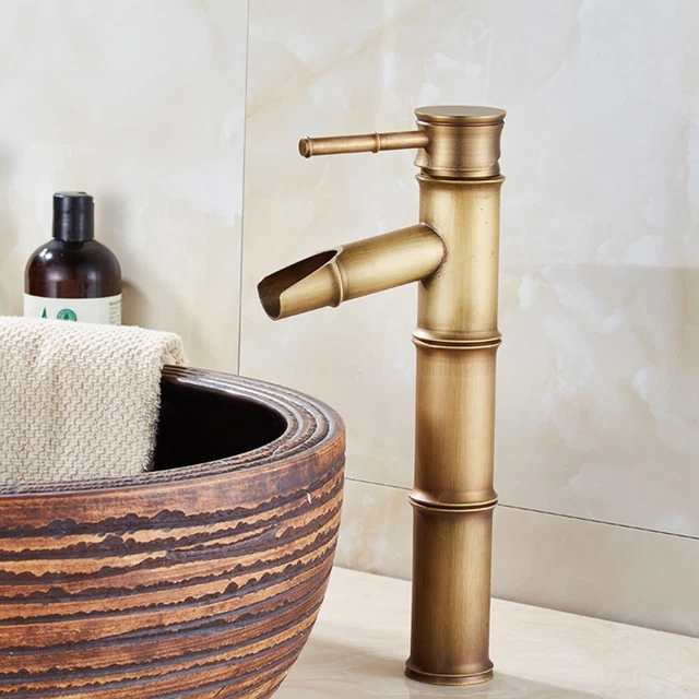 Grifo antiguo de latón bambú mezclador de lavabo mezclador monomando baño