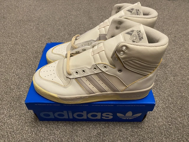 UK 8 Mens Adidas Originals Rivalry 86 Hi Top Trainers in White