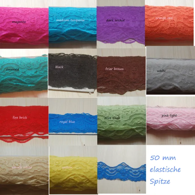 1-4 Meter Spitze Polyester Spitzenband elastisch 14 Farben Spitzenbesatz 4-5 cm