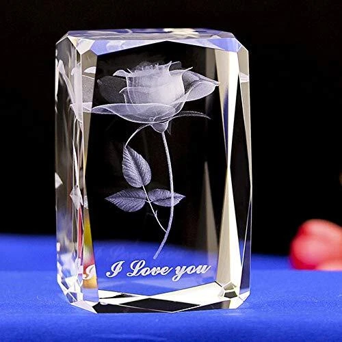 3D Laser Crystal Flower with Gift Box, Engrave I Love You, Anniversary Rose