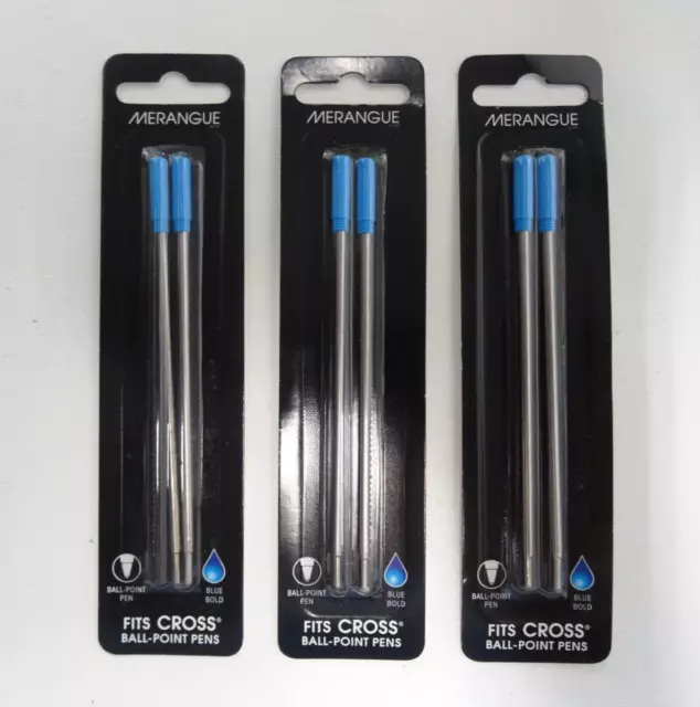 6 Cross Pen By Merangue Ballpoint Pen Bold Point Refills Blue Ink New Sealed