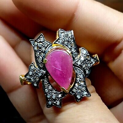 Diamond And Ruby Ring, Gold Plate 925 Sterling Silver Victorian jewelry Ring