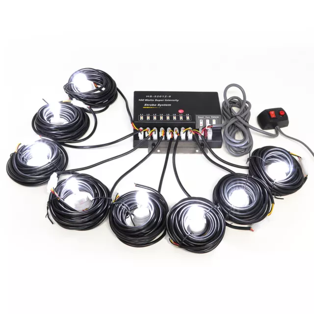 160W 8 HID Bulbs Strobe Lights Kit Hide-A-Way Emergency Hazard Warning Headlight 3