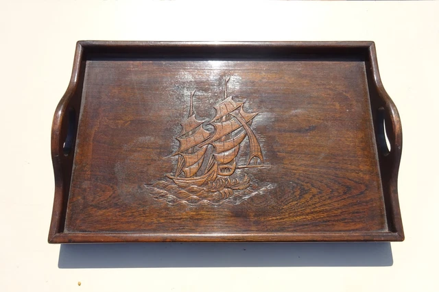 Vassoio Legno Vintage con Giunti a Coppia probabilmente anni '50 taglia 43 cm x 28 cm