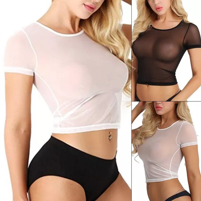 Stylish Round Neck Mesh T Shirt Women's Summer Top Short Sleeved and Stretchy