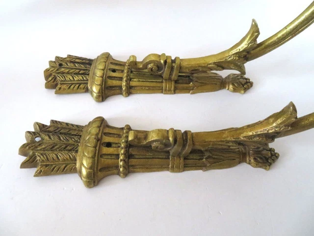 Pair Large Antique French Victorian Style Ornate Cast Brass Curtain Tie Backs 4