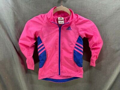 Adidas Jacket Girls 4T Pink Blue Full Zip Logo Track Kids Youth