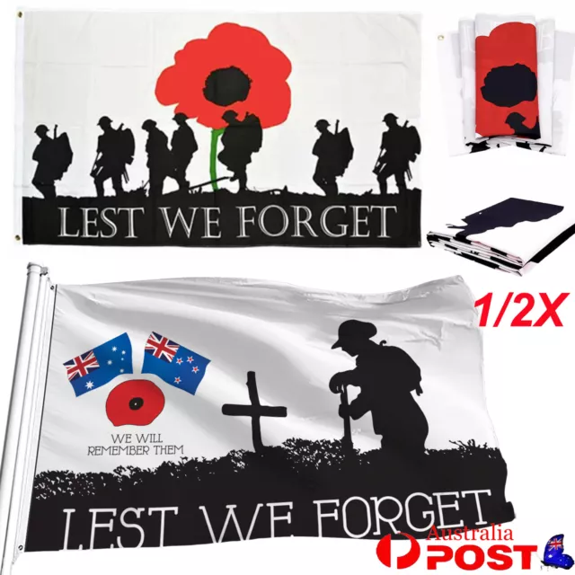 🚩90 x 150cm Large Lest We Forget Flag Heavy Duty Poppy Navy ANZAC Day 3ft x 5ft
