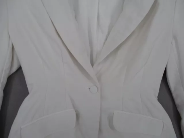 Meshki Blazer Womens Medium White Fitted Clinched Waist Helda Button Pockets 3