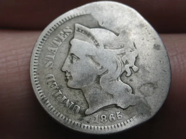 1865 Three 3 Cent Nickel- VG Details