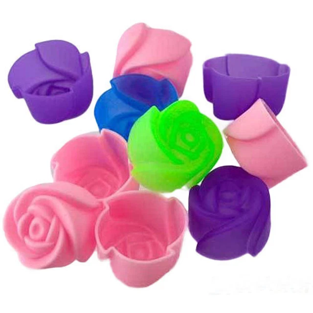 Molde de silicona para hornear taza molde para pastel galletas rosa flor panecillo galletas