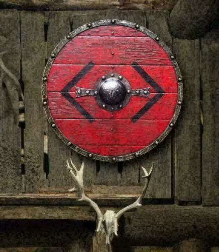 Vikingo medieval de madera ROJO Ouroboros Battleworn Escudo vikingo redondo...