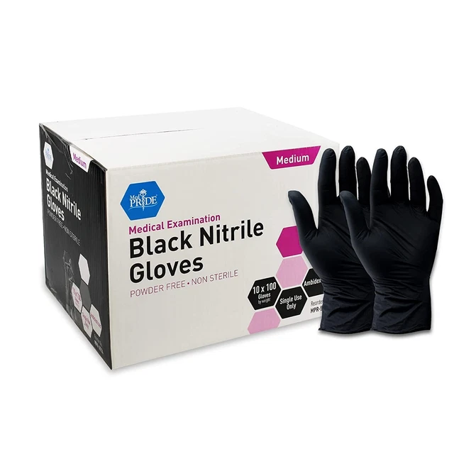 MED PRIDE MEDICAL Exam Nitrile Gloves Black, Latex/PowderFree, Non