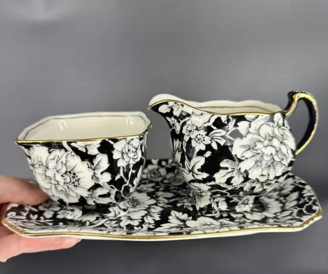 XRARE 1930-40 CHINZ ROYAL WHINTON Grimwades Peony creamer sugar plate LOT of 3