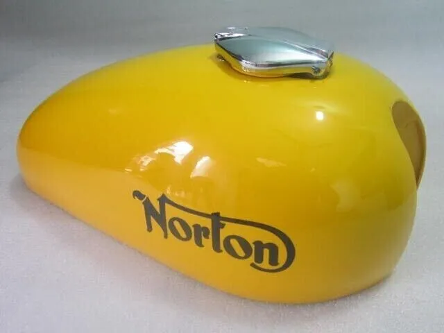 New Norton Hi-Rider Yellow Painted Steel Gas Fuel Petrol Tank With Fuel Cap (Rep
