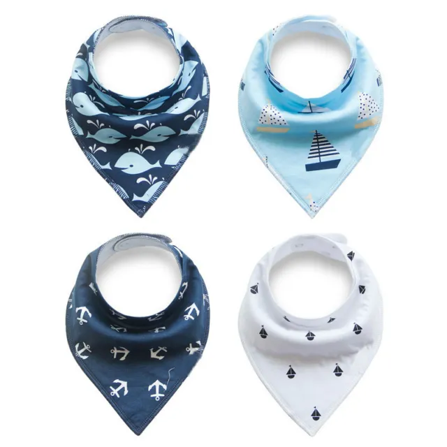 4pcs Baby Bibs Pure Cotton Bandana Feeding Kids Toddler Boy Navy Blue Gray Green