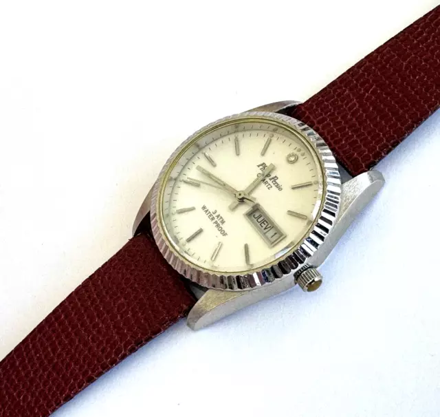PHILIP PERSIO MEN'S Watch Quartz Japan Movement Silver Tone Day Date ...