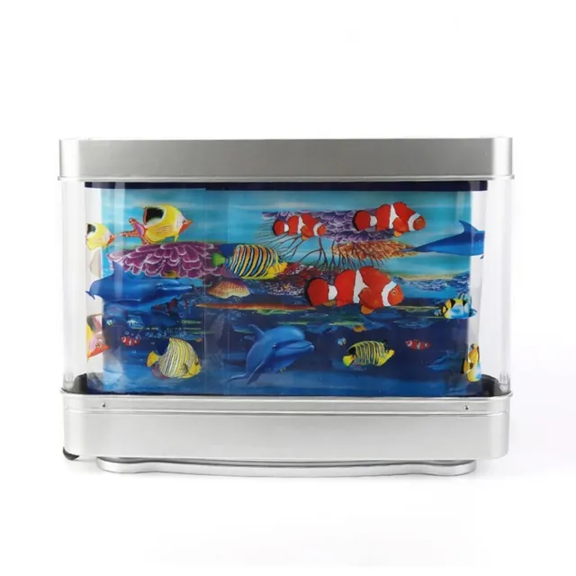 Mini Fish Tank Aquarium Sea View Fish LED Light Lamp Desktop Ornamental Decor 3