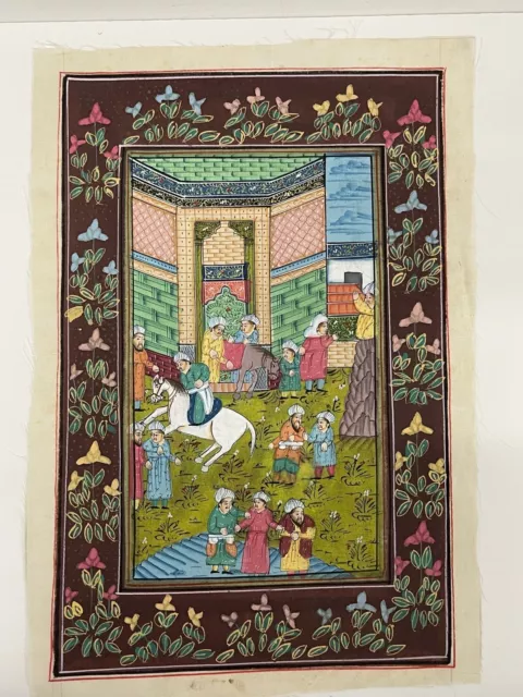 Indien Image Gouache Peinture Vintage Main Peint Sur en Soie
