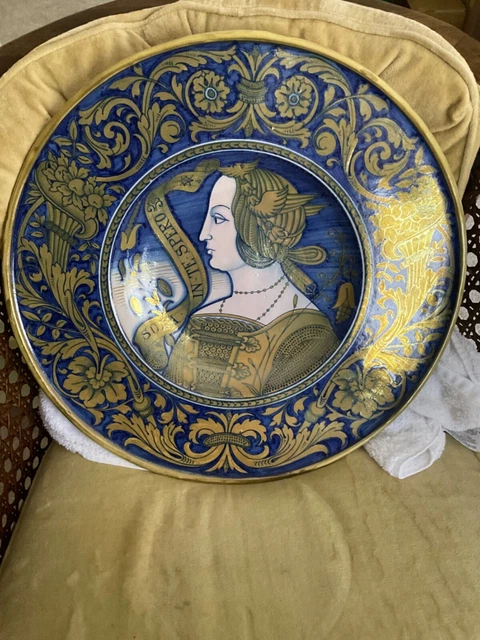 Antique Italian Deruta Pottery women Portrait Plate Renaissance Majolica