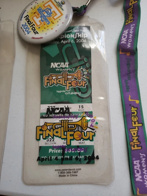 2 2004 NCAA WOMEN's FINAL FOUR CHAMPIONSHIP TICKETs lanyard button Tennesse Vols 2