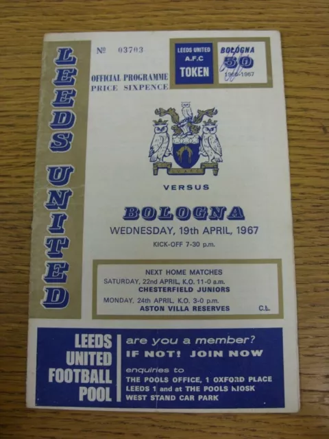 19/04/1967 Leeds United v Bologna [Inter Cities Fairs Cup] (Folded, Token Crosse