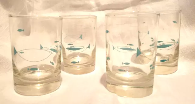 Mid Century Libby Large Ice Tea Glasses (Set of 2), Fish, Pink and Blue,  Atomic
