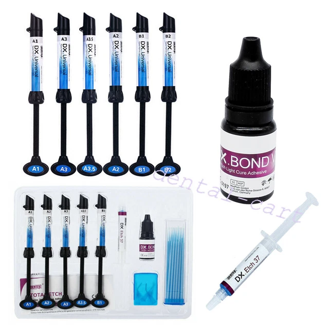 Dentex Dental Universal Cure Light Composite Resin Kit A1 A2 A3 A3.5 B1/Etch 37%