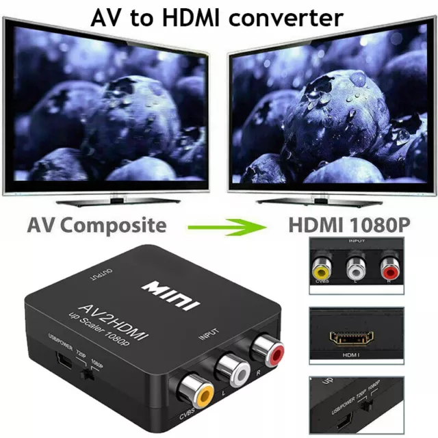 RCA to HDMI Converter Composite AV CVBS Video Adapter 720p 1080p Wii NES SNES □